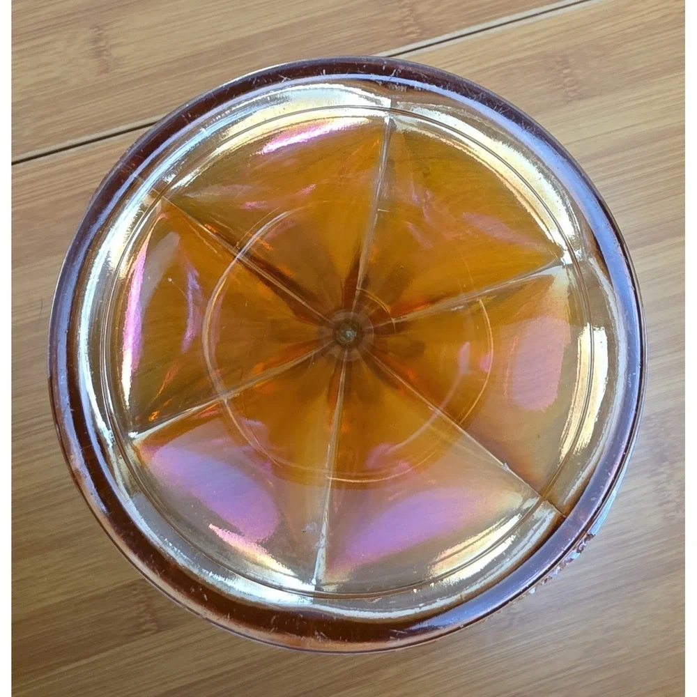 Vintage Marigold Carnival Glass Candle Holder Candlestick Decorative Iridescent